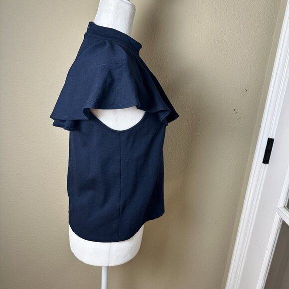 Eri + Ali Anthropologie Nobility Top Ruffle Detail Navy Size Small - Picture 6 of 10